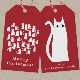 Étiquettes-cadeau Carte de Noël drôle de chat miauleux