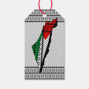 Étiquettes-cadeau Carte de Palestine avec drapeau et Motif Keffiyeg