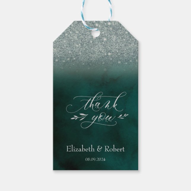 Étiquettes-cadeau Carte de remerciement élégante à paillettes vertes (Devant)