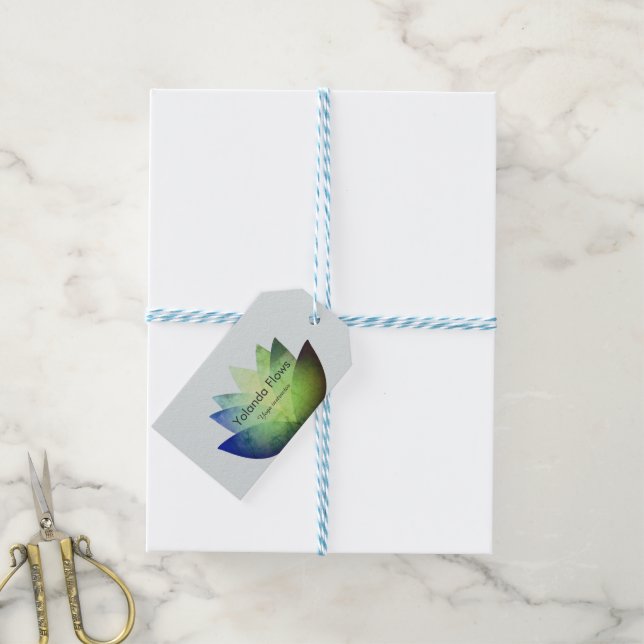 Étiquettes-cadeau Carte de visite à fleurs de Lotus vert et bleu (With Twine)