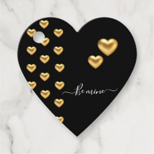 Étiquettes Cadeau Carte de voeux Gold Heart Black Valentine Flat