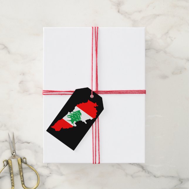 Étiquettes-cadeau Carte du Liban avec drapeau (Avec de la ficelle)