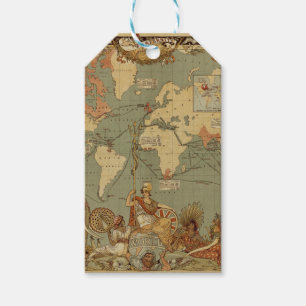 Étiquettes-cadeau Carte du monde Antique 1886 Illustré