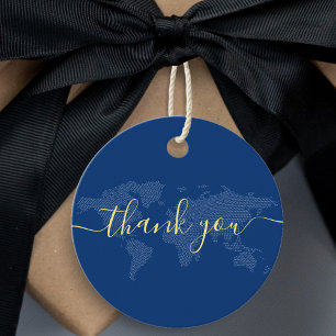 Étiquettes Cadeau Carte du monde bleu Destination Merci de mariage