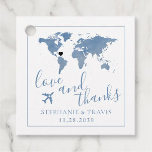 Étiquettes Cadeau Carte du monde de mariage de destination thème Voy
