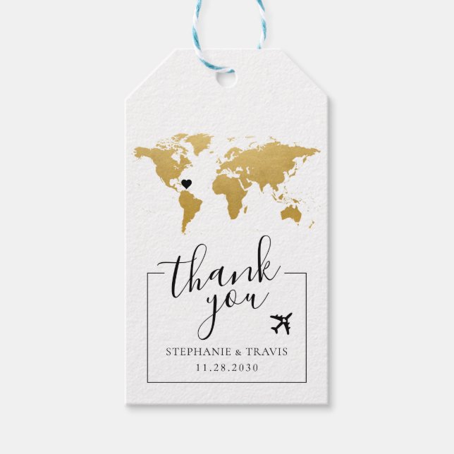 Étiquettes-cadeau Carte du monde Mariage de destination Favoriser la (Devant)