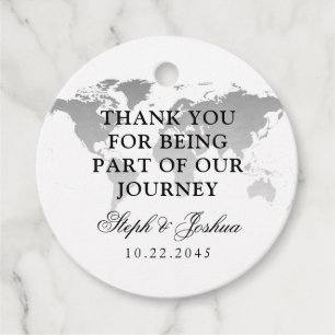 Étiquettes Cadeau Carte du monde Silver Travel Thème Merci
