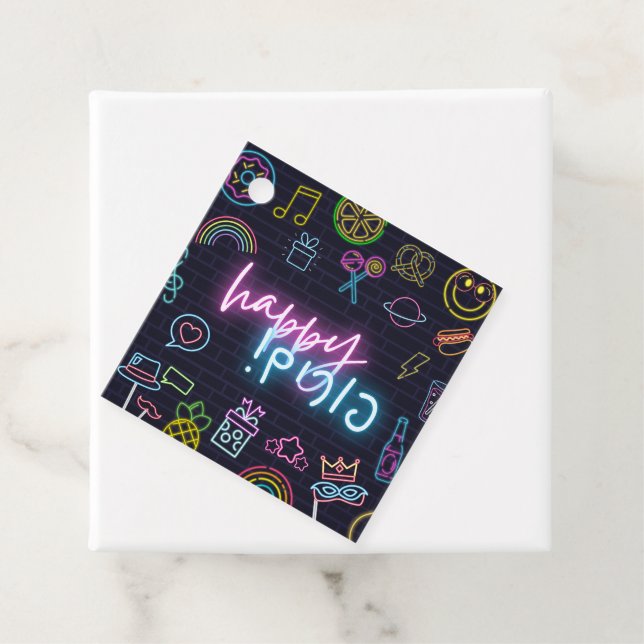Étiquettes Cadeau Carte Neon Purim (En situation)