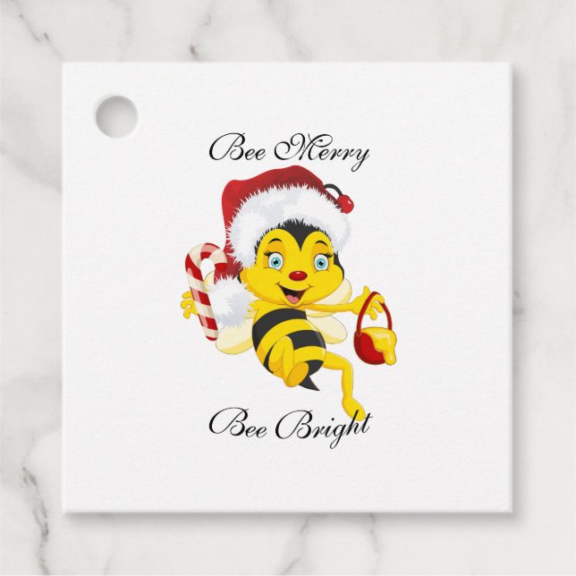 Étiquettes Cadeau Carton de Noël d'abeille Joyeux (Devant)