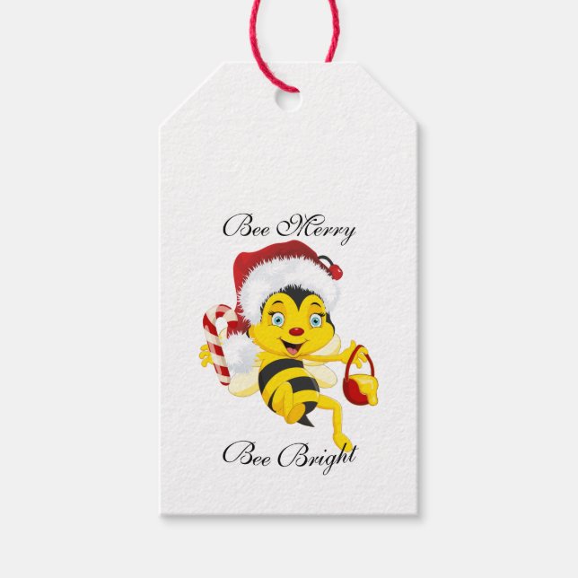 Étiquettes-cadeau Carton de Noël d'abeille Joyeux (Devant)