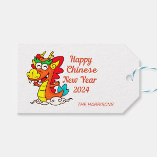 Étiquettes-cadeau Cartoon de dragon doux coloré Nouvel An chinois