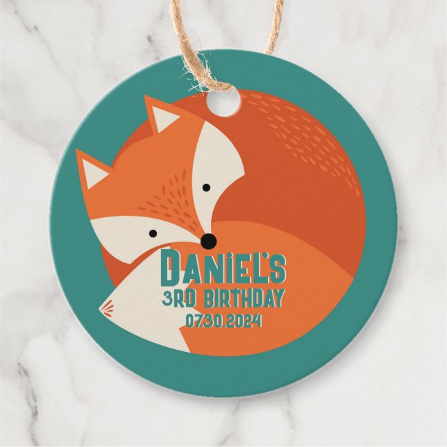 Étiquettes Cadeau Cartoon Red Fox mignon Animaux Anniversaire des en (Devant)