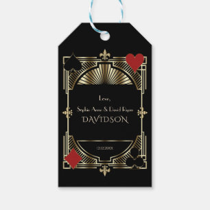 Étiquettes-cadeau Casino Gold Black Art Déco Roaring Mariage des ann