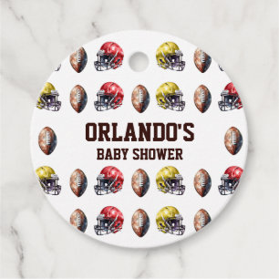 Étiquettes Cadeau Casque de football et Baby shower de balle