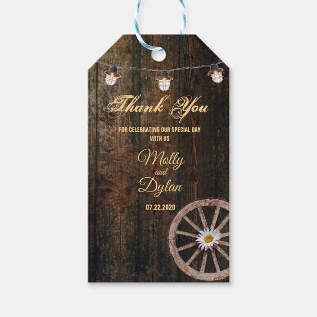 Étiquettes-cadeau Casquette Boots Country et Mariage Barnwood (Devant)
