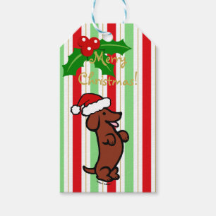 Étiquettes-cadeau Casquette de Père Noël de Noël de teckel