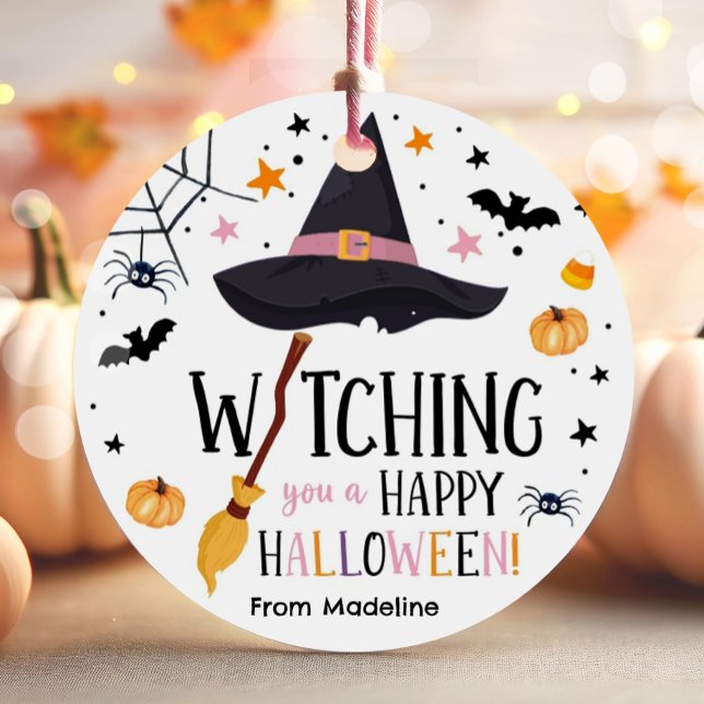 Étiquettes Cadeau Casquette de sorcière Broom heureux Halloween Spid (Créateur téléchargé)