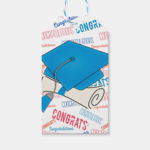Étiquettes-cadeau Casquette et diplôme bleus d'obtention du diplôm