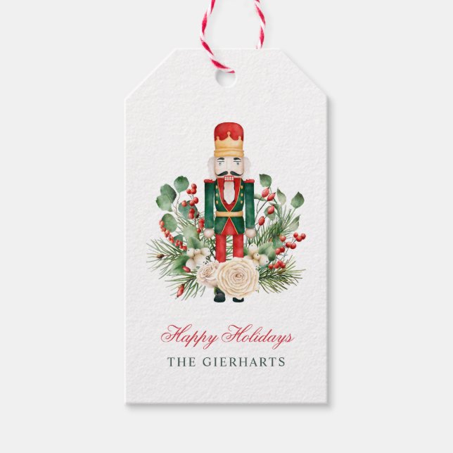 Étiquettes-cadeau Casse-noisette botanique Joyeuses vacances Noël (Devant)