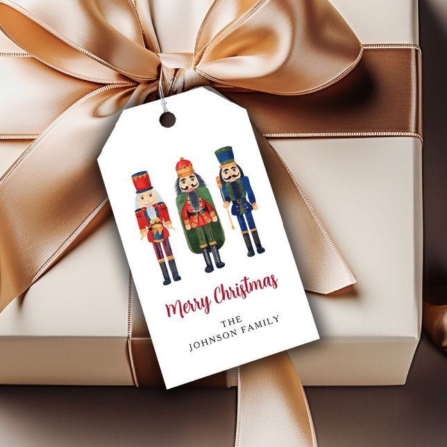 Étiquettes-cadeau Casse-noisette mignon personnalisé Joyeux Noël (Personalized Cute Nutcracker Merry Christmas Gift Tags)