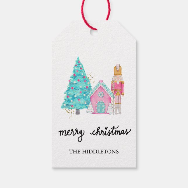 Étiquettes-cadeau Casse-noix rose mignon Peppermenthe Arbre de Noël (Dos)