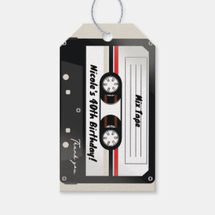 Étiquettes-cadeau Cassette Audio Rétro Beige Gris Soirée Anniversair