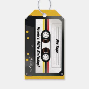 Étiquettes-cadeau Cassette Audio Rétro Jaune Fête d'Anniversaire 90