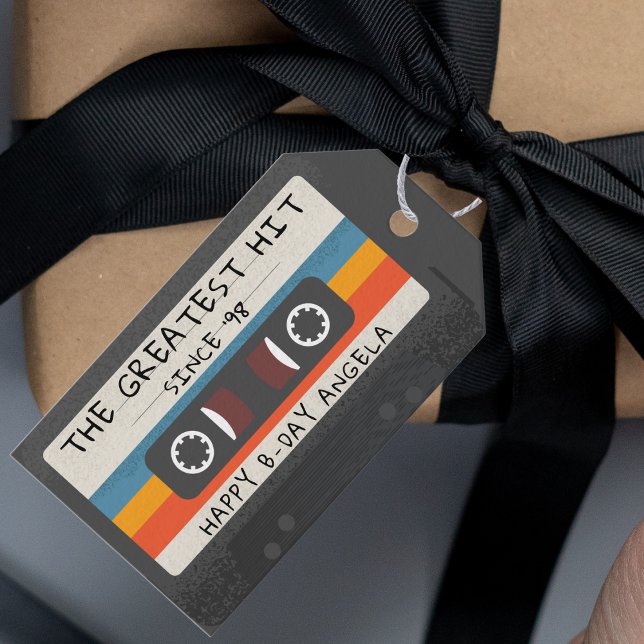 Étiquettes-cadeau Cassette de la plus grande réussite rétro pour fêt (vintage retro cassette tape birthday party gift tag)