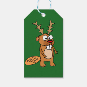 Étiquettes-cadeau Castor drôle avec l'art de Noël d'andouillers de
