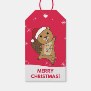 Étiquettes-cadeau Castor Joyeux Noël Animaux d'hiver castors G