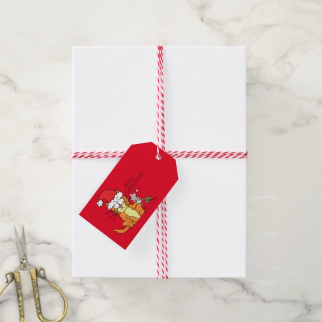 Étiquettes-cadeau Cat Christmas Drôle Cartoon Mouse mignonne (Avec de la ficelle)