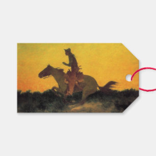 Étiquettes-cadeau Cavalier contre le soleil couchant (de Remington)