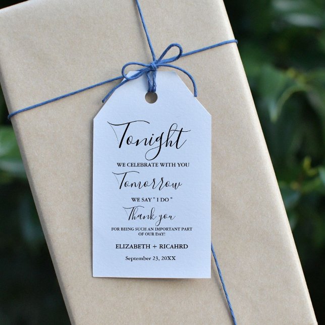 Étiquettes-cadeau Ce soir, nous célébrons la répétition mariage sign (Créateur téléchargé)