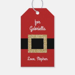 Étiquettes-cadeau Ceinture d'or père Noël Suit Noël personnalisé