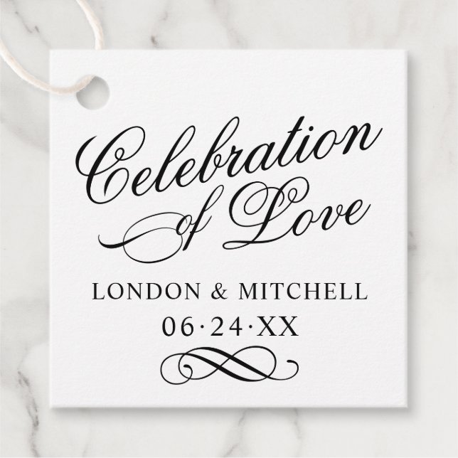 Étiquettes Cadeau Célébration de l'amour Mariage noir Monogramme (Devant)
