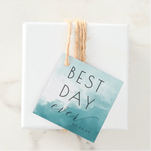 Étiquettes Cadeau Célébration Sérénité Aquarelle Sarcelle