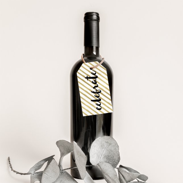 Étiquettes-cadeau Célébrer | Black & Faux Gold Stripe (Créateur téléchargé)