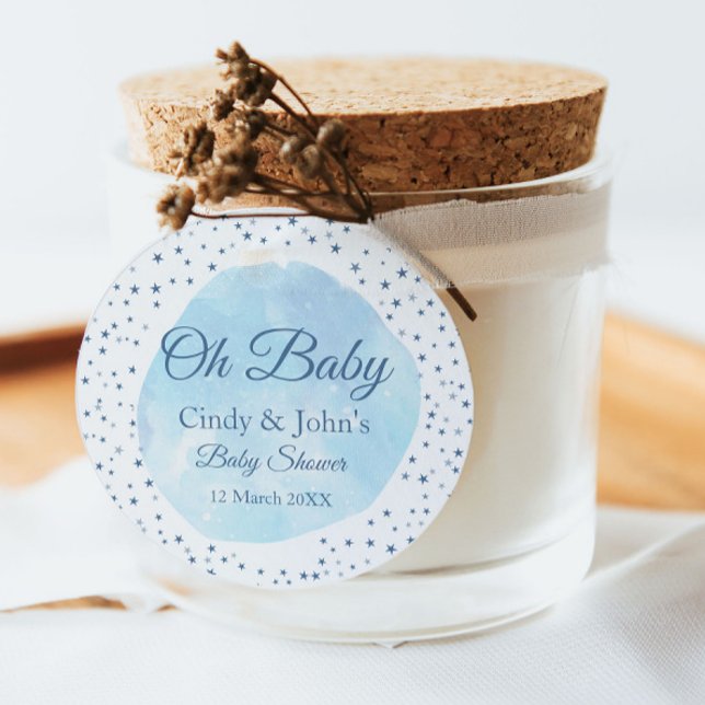 Étiquettes Cadeau Céleste Oh Baby Blue Moon & Stars Baby shower Fa (Créateur téléchargé)