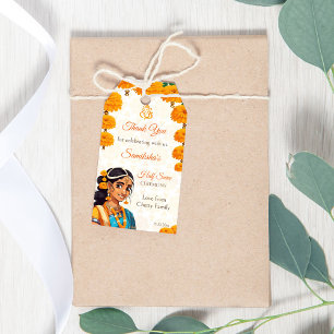 Étiquettes-cadeau Cérémonie de la demi-Saree mignonne fille indienne