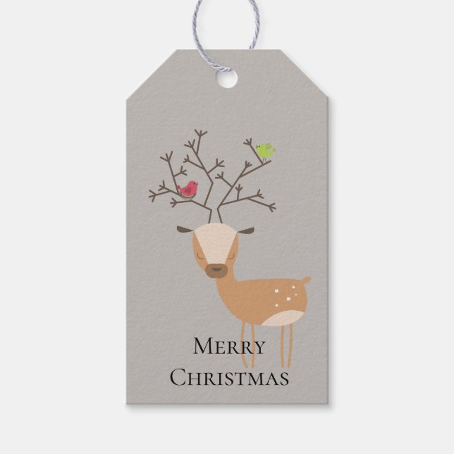 Étiquettes-cadeau Cerf de Noël aux oiseaux (Devant)