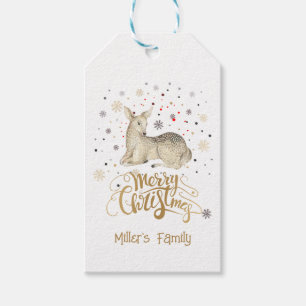 Étiquettes-cadeau Cerf de Noël & Typographie Joyeux Noël