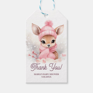 Étiquettes-cadeau Cerf Rose Chapeau Écharpe Hiver Wonderland Fête Bé
