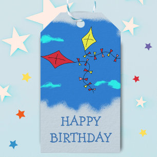 Étiquettes-cadeau Cerfs-volants dans le joyeux anniversaire de ciel