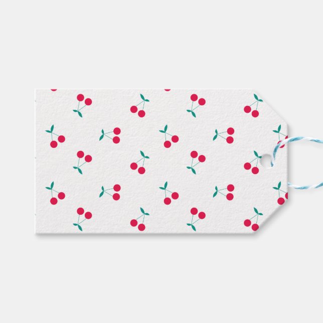 Étiquettes-cadeau Cerise mignonne Cerises esthétiques Motif Blanc (Devant (Horizontal))