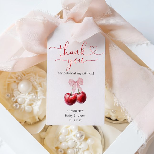 Étiquettes-cadeau Cerise sur le dessus Bow Coquette Baby shower Merc (Créateur téléchargé)