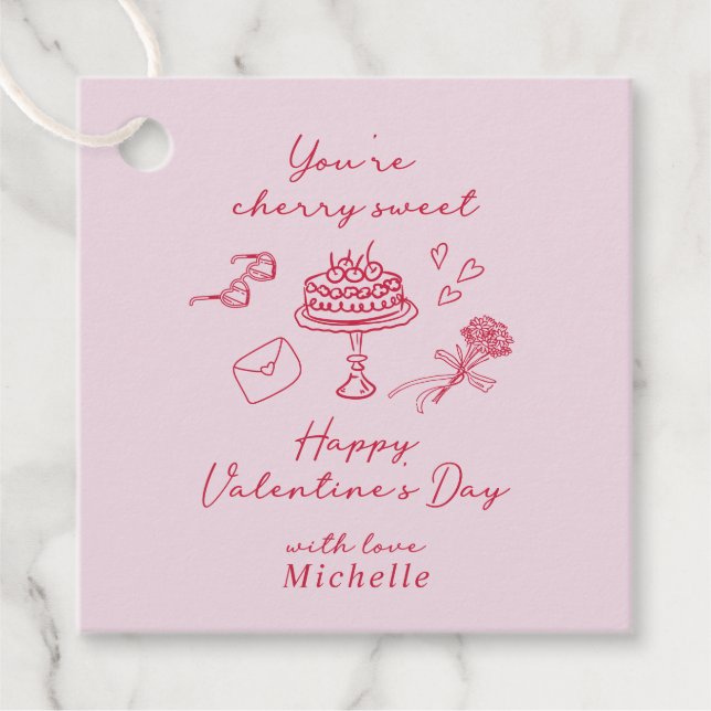 Étiquettes Cadeau Cerise Valentines Jour Bow rose (Devant)