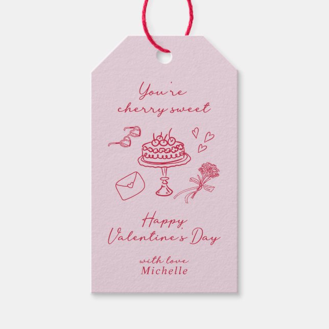 Étiquettes-cadeau Cerise Valentines Jour Bow rose (Devant)