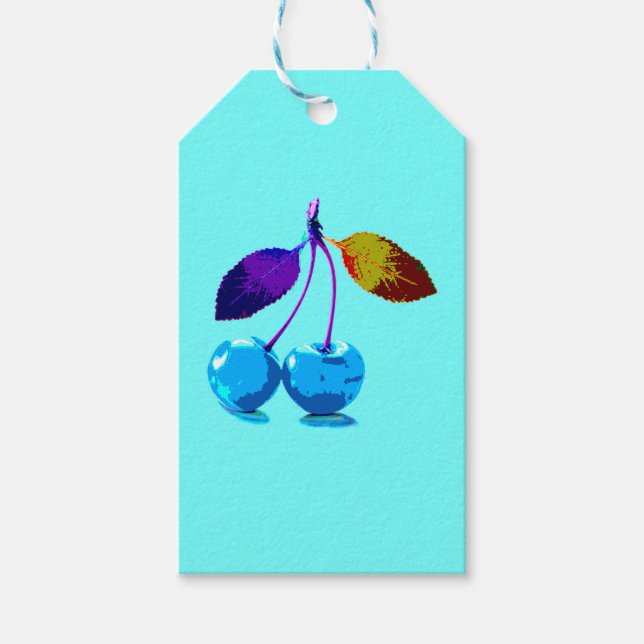 Étiquettes-cadeau Cerises bleu clair vif moyen (Devant)