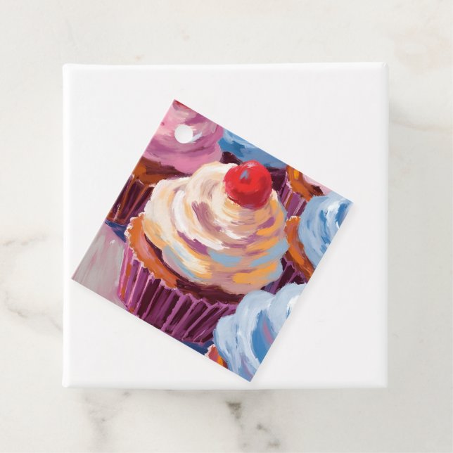 Étiquettes Cadeau Cerry Cupcakes Bonne fête d'anniversaire (En situation)