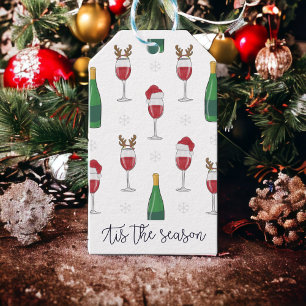 Étiquettes-cadeau C'est la saison Noël Père Noël Reindeer Vin neige